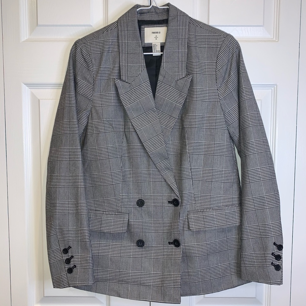 FOREVER 21 Houndstooth Double-breasted Blazer